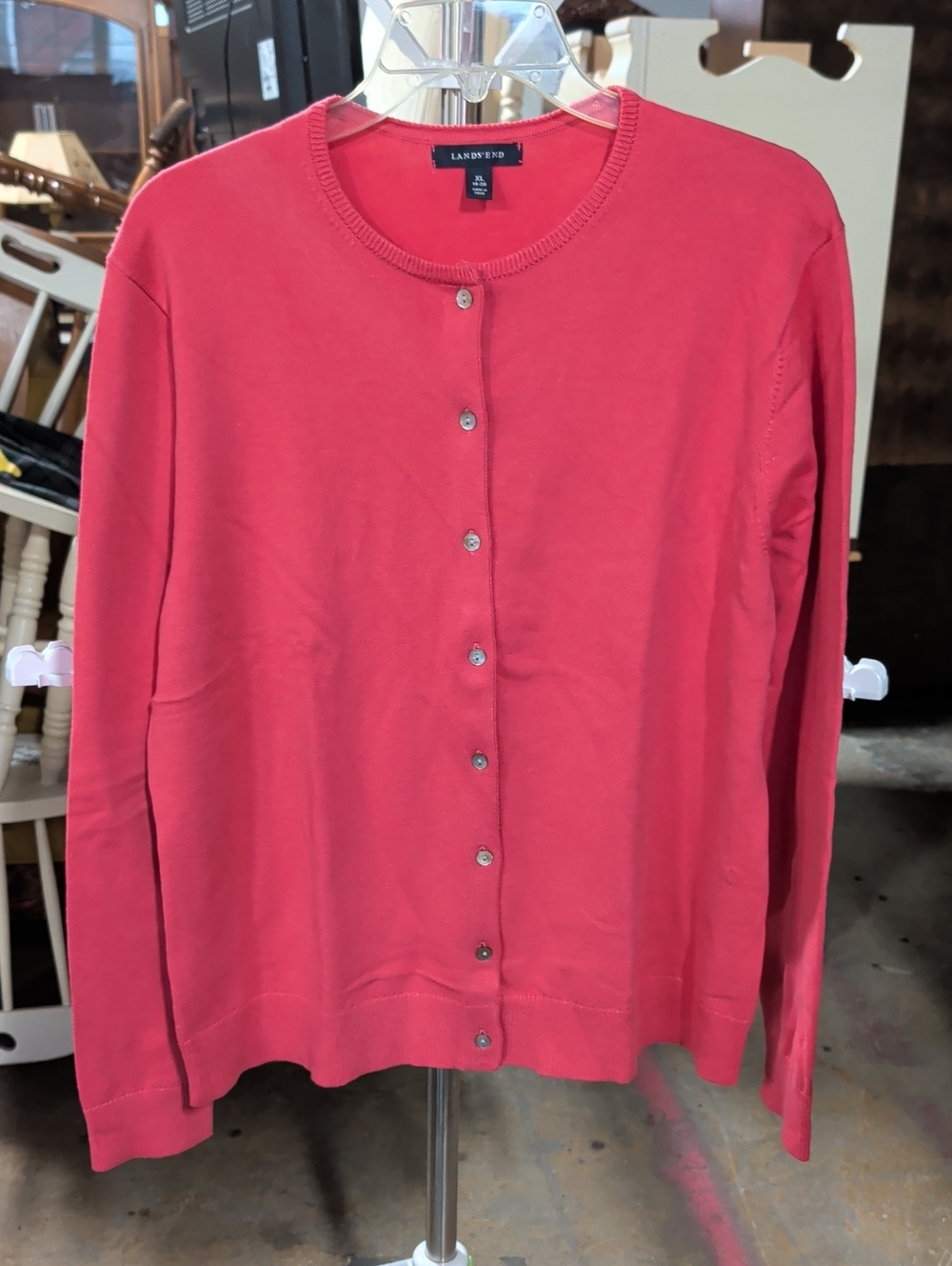 Lands' End Women's Pink Button-Front Cotton Cardigan